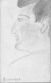 Willard Quine drawn portrait at Bonampak Mayan site